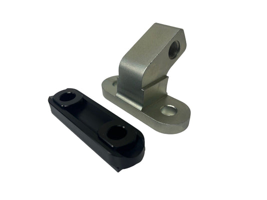 JackSpania Racing exterior steering rack slider and tie rod riser for Honda Acura RSX, showing metal components and mounting points.