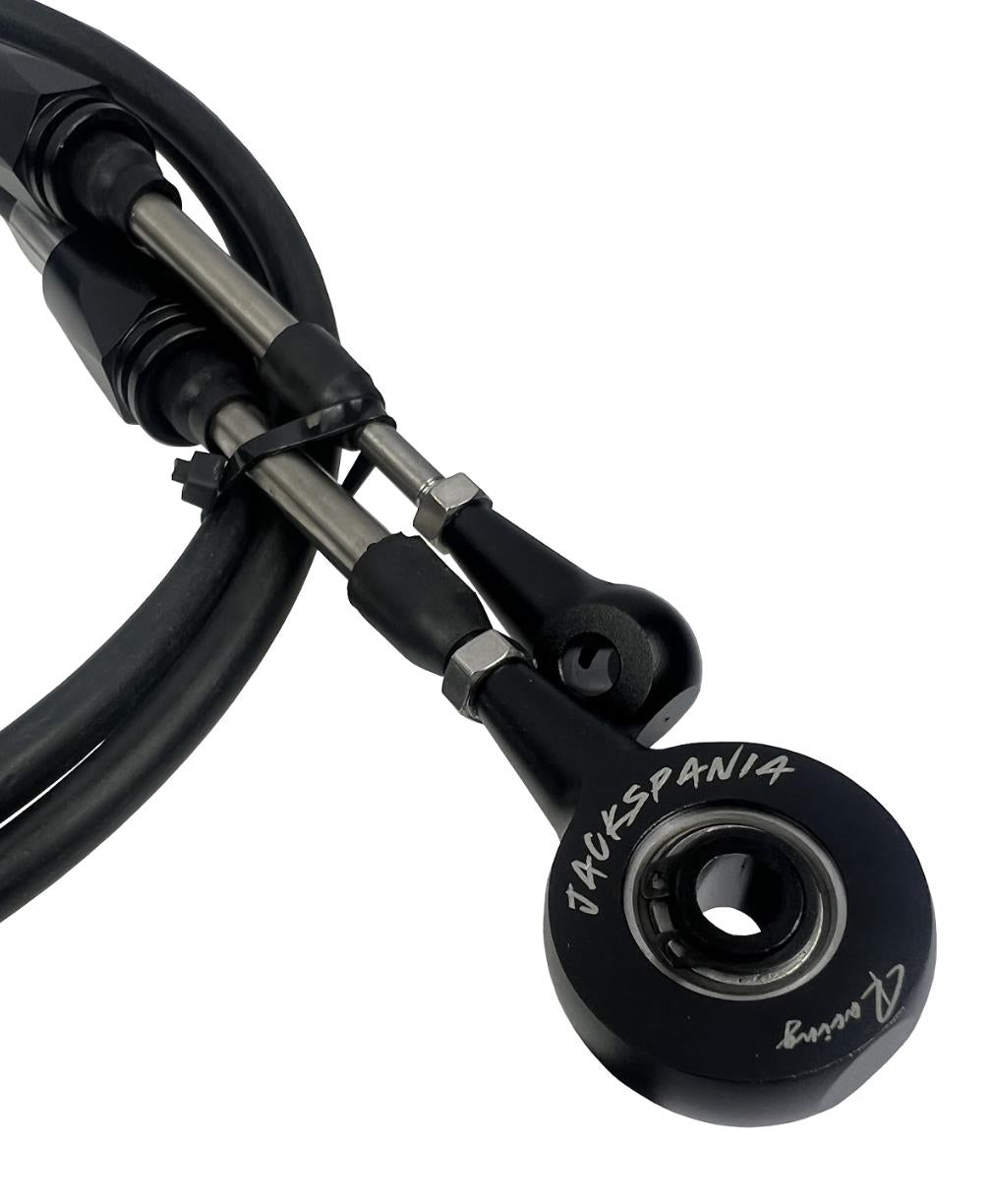 Heavy duty billet 10th Gen Civic Si Race Spec shifter cables by JackSpania Racing, designed for transmission performance.