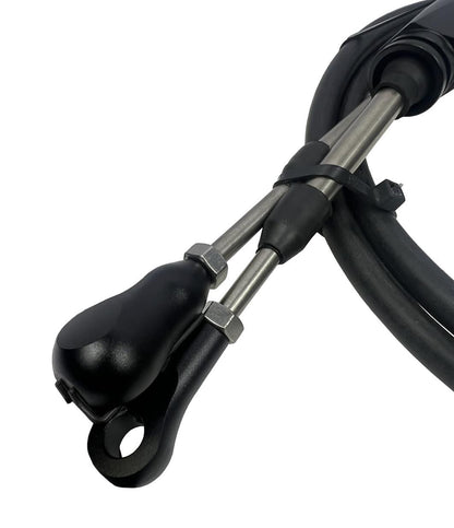 Heavy duty billet race spec shifter cables for 10th Gen Civic Si, transmission parts by JackSpania Racing, shown with detailed connectors.