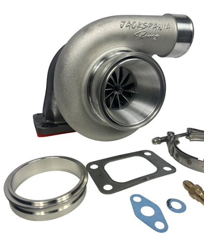 JackSpania Racing GT35 GTX3584RS billet wheel turbo with T3 V-band turbine housing and .82 A/R for high-performance engines