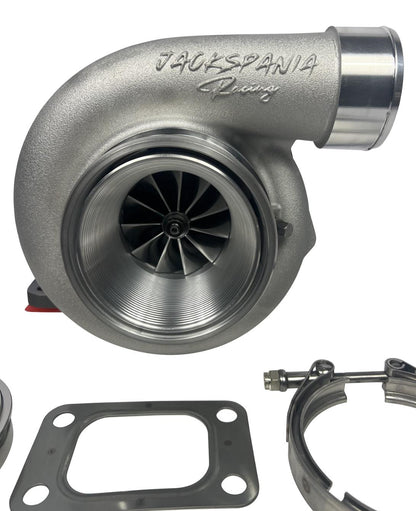 JackSpania Racing GT35 GTX3584RS billet wheel turbo with T3 V-band turbine housing and .82 A/R, T51R Mod DBB engine part.
