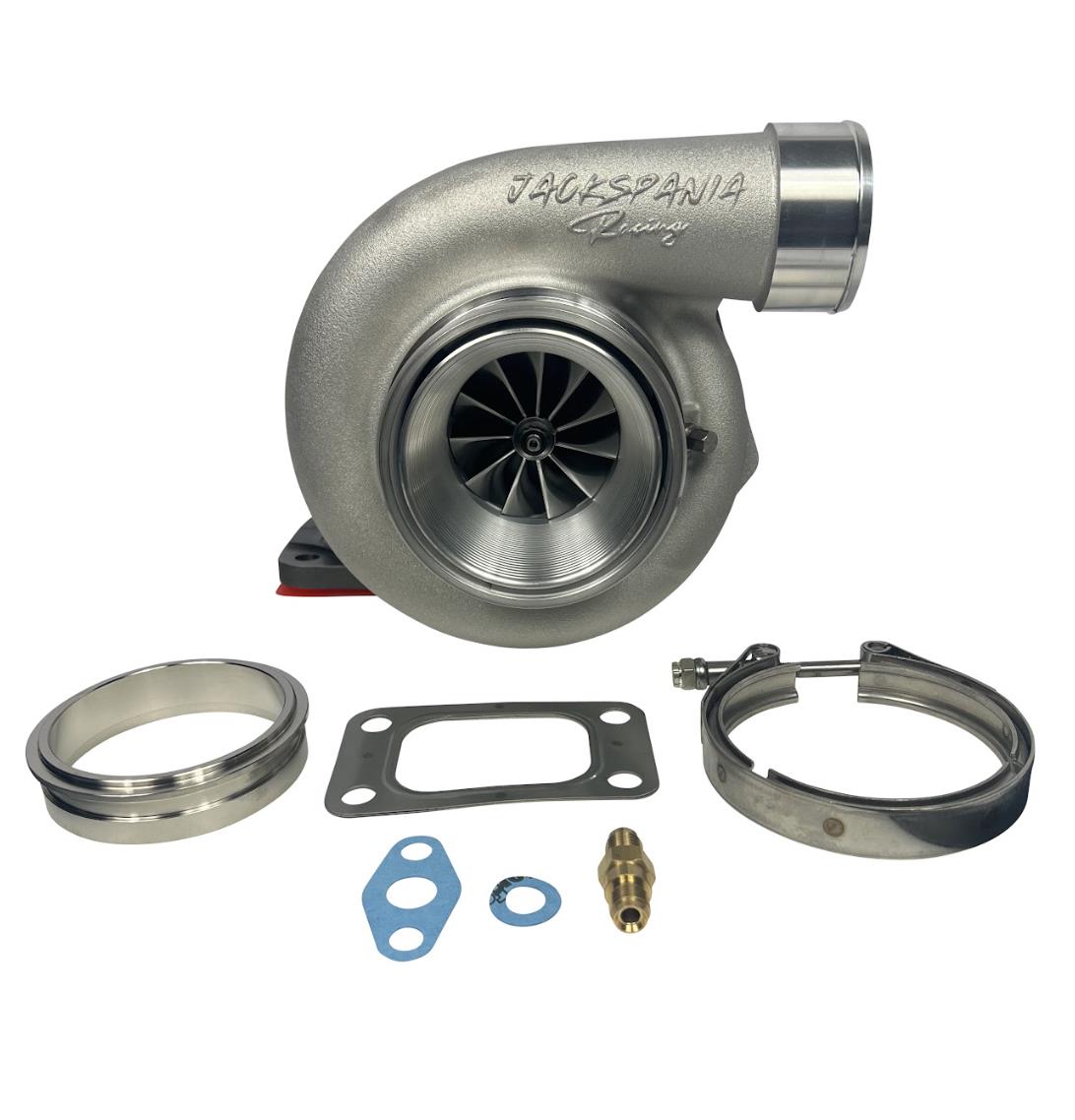 JackSpania Racing GT35 GTX3584RS billet wheel turbo with T3 V-band turbine housing and .82 A/R for engine performance.