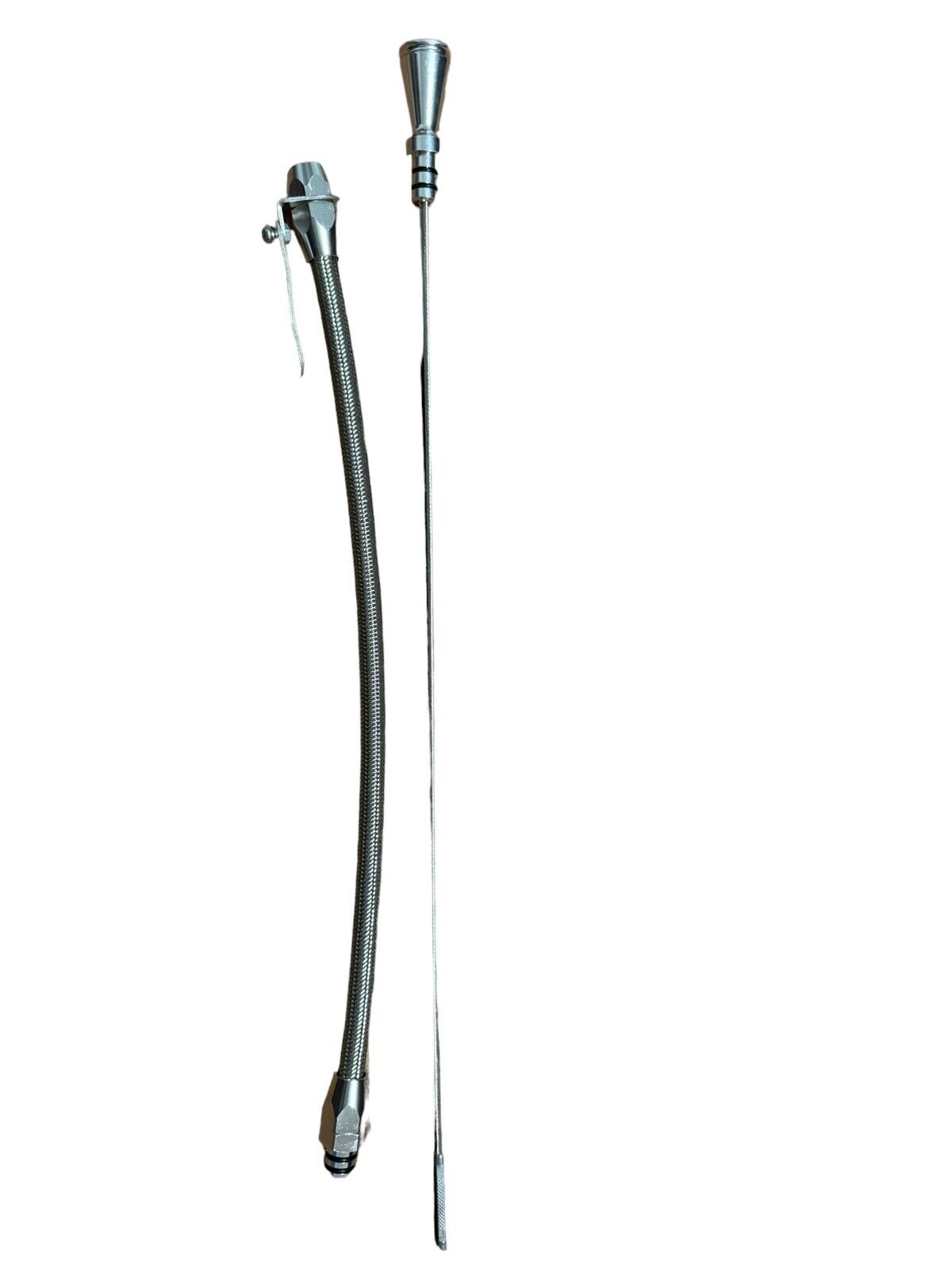 JackSpania Racing billet aluminum JZ engine steel braided oil dipstick for 1JZ and 2JZ Supra swap engine parts.