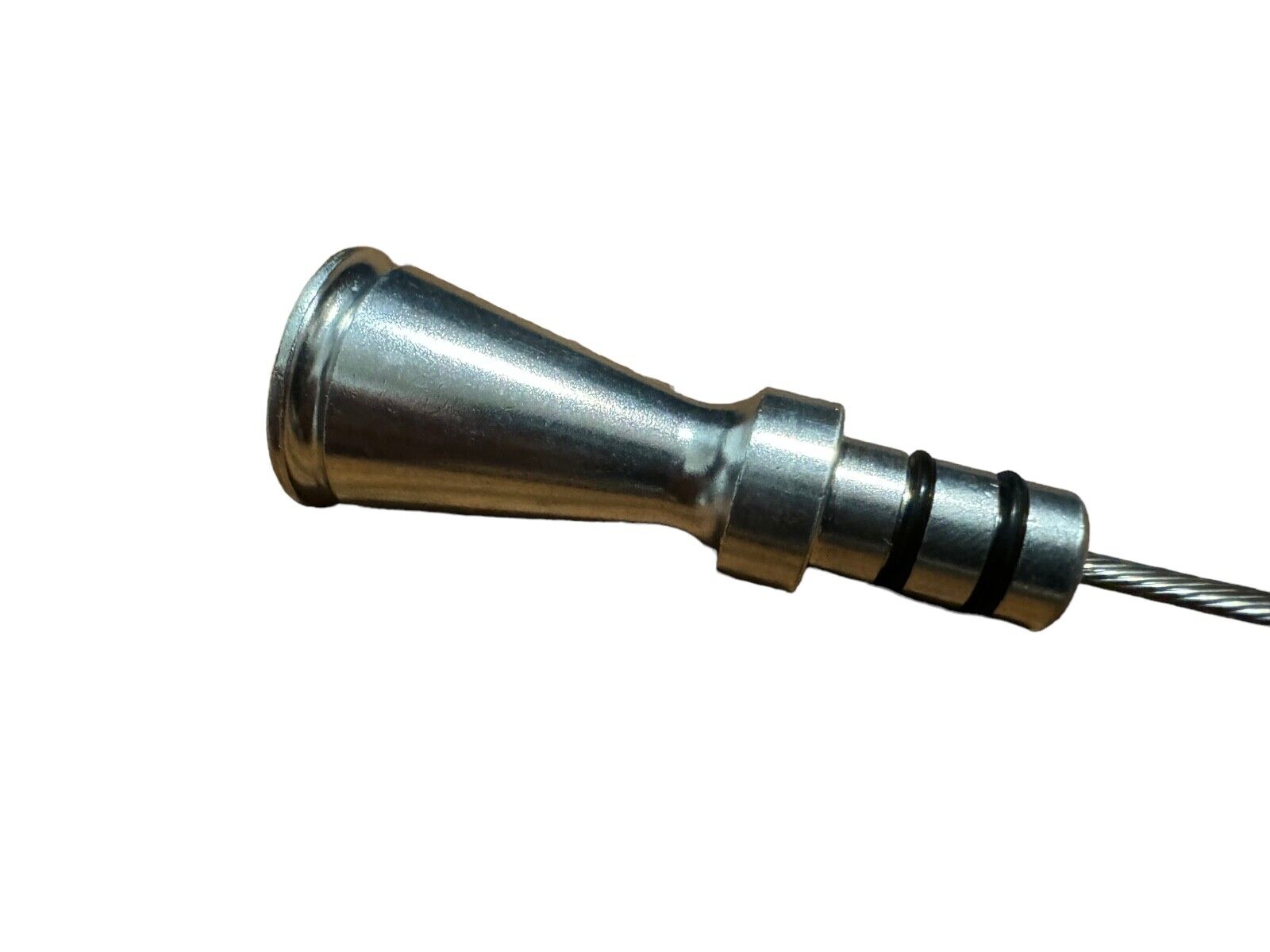 Billet aluminum JZ engine steel braided oil dipstick for 1JZ and 2JZ Supra engines, by JackSpania Racing.