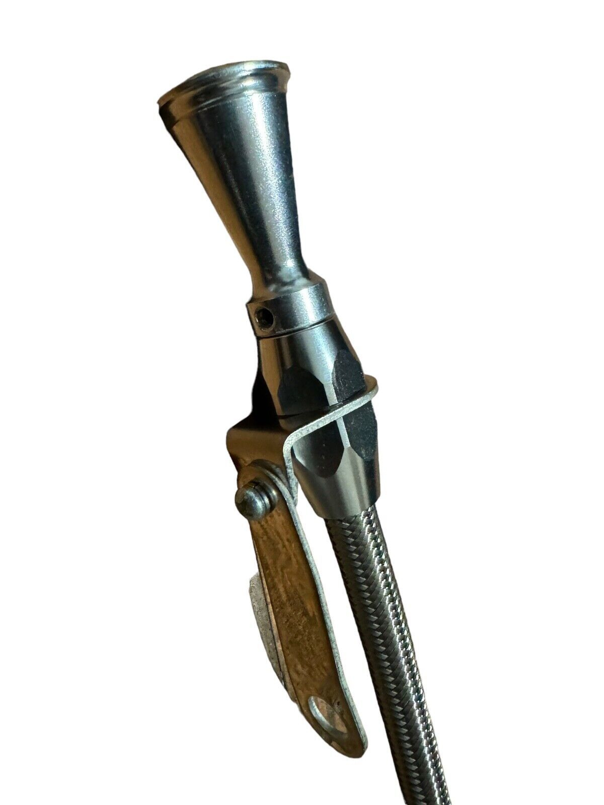 JackSpania Racing billet aluminum JZ engine steel braided oil dipstick for 1JZ and 2JZ Supra swaps, durable and precision-engineered.