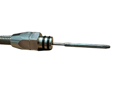 Billet aluminum JZ engine steel braided oil dipstick for 1JZ and 2JZ Supra swap, by JackSpania Racing.