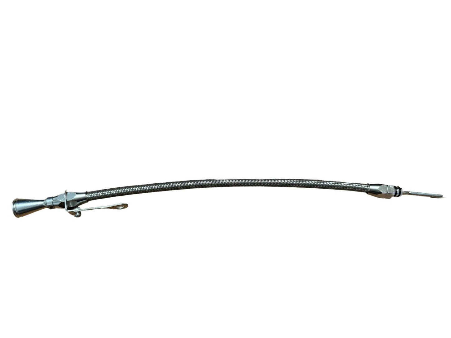Billet aluminum JZ engine steel braided oil dipstick for 1JZ and 2JZ Supra swaps, by JackSpania Racing, showing detailed construction