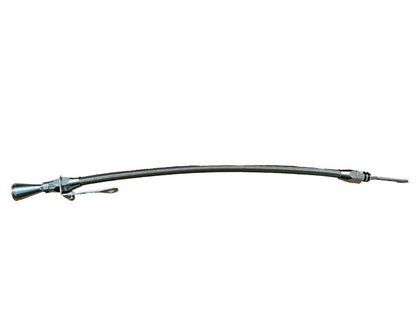 Billet aluminum JZ engine steel braided oil dipstick for 1JZ and 2JZ Supra swaps, by JackSpania Racing, showing detailed construction