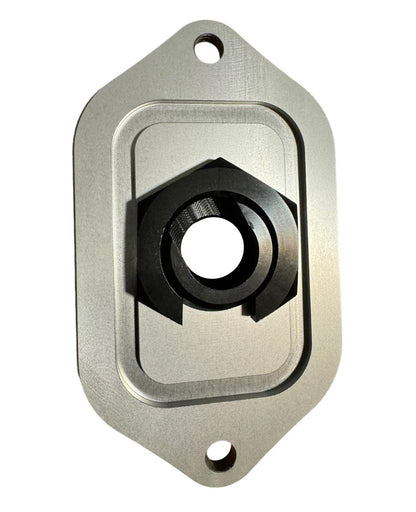 Billet aluminum block off plate for firewall engine harness on Honda Civic EK by JackSpania Racing, showing a sleek, durable automotive part