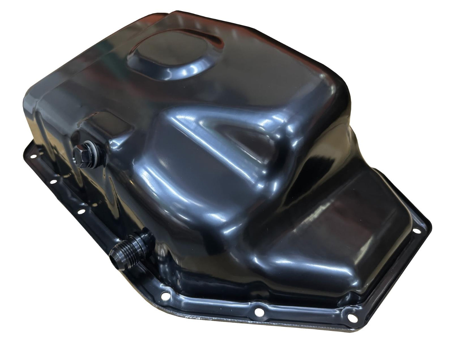 JackSpania Racing K Series oil pan with 10AN fitting for Honda K20, K24 engines in RSX, Civic, EK, EG, DC2 models.