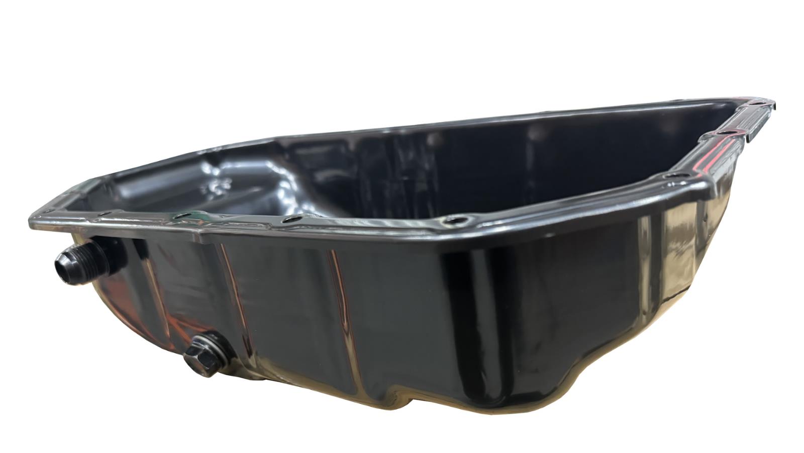 JackSpania Racing K Series oil pan with 10AN fittings for Honda Acura K20 K24 engines, compatible with RSX, Civic, EG, EK, and DC2 models.