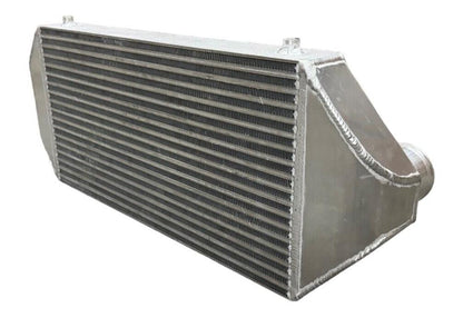 JackSpania Racing backdoor front mount intercooler with dual 3-inch inlet outlets, TIG welded, suitable for up to 850HP engine applications.