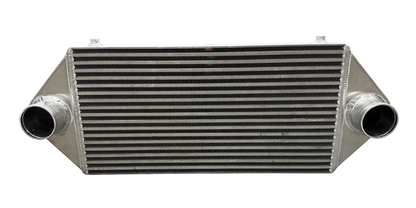 JackSpania Racing backdoor front mount intercooler with dual 3-inch inlet/outlet, TIG welded, supports up to 850HP, engine parts.