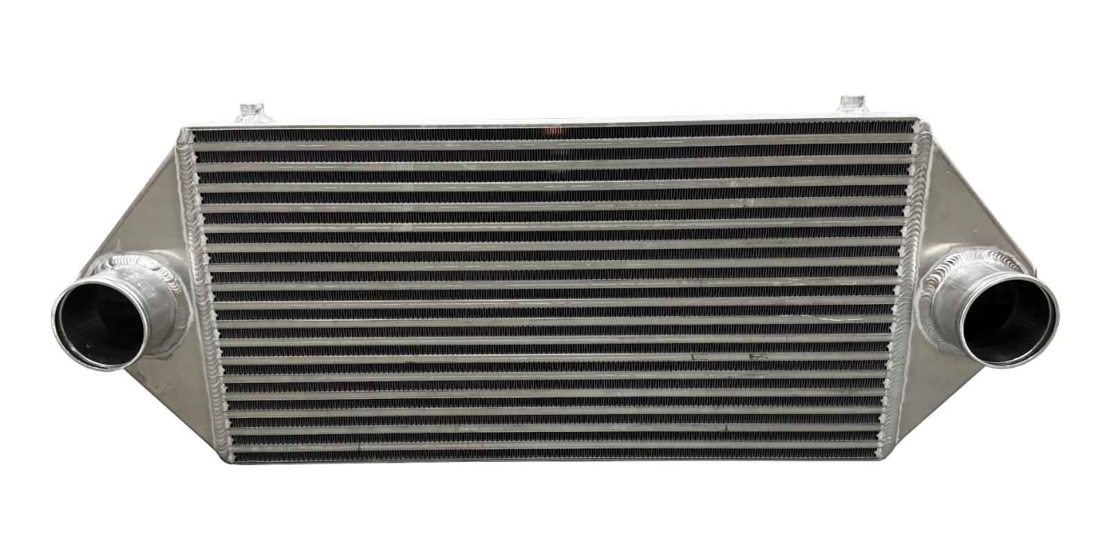 JackSpania Racing backdoor front mount intercooler with dual 3-inch inlet/outlet, TIG welded, supports up to 850HP, engine parts.