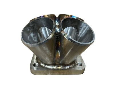 JackSpania Racing 304 stainless steel 4-1 turbo merge collector with T2 flange for engine performance and exhaust system.