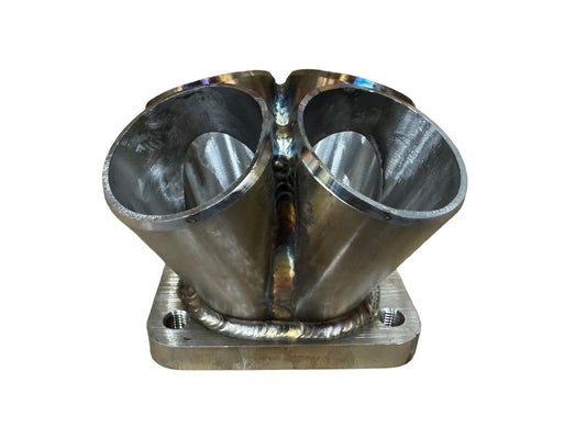 JackSpania Racing 304 stainless steel 4-1 turbo merge collector with T2 flange for engine performance and exhaust system.