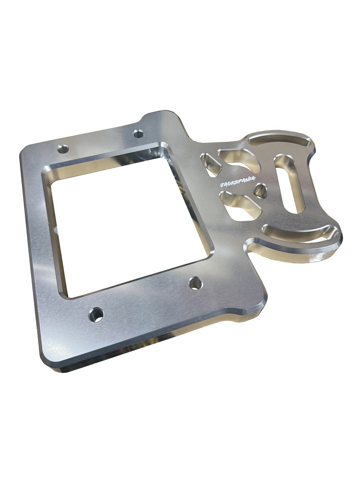 Billet aluminum staging brake mounting plate for B & D series engines by JackSpania Racing, with mounting holes and polished finish.