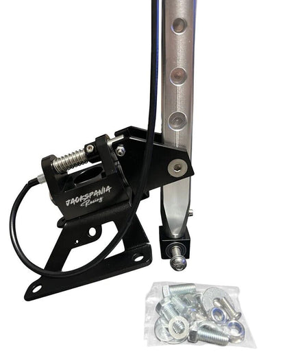 JackSpania Racing Billet Race Spec B Series D Series Shifter Box Lockout for EG transmission, shows close-up of metal lockout component.