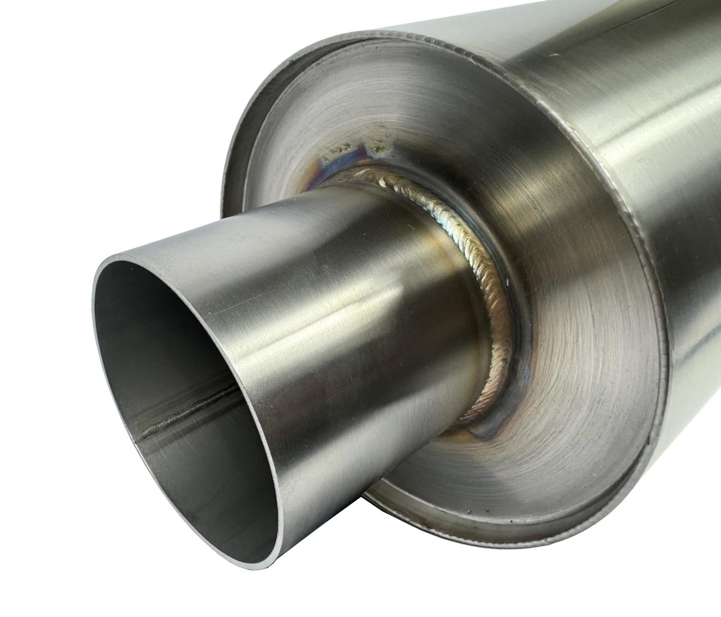 Stainless steel JackSpania Racing 2.5" 3" inlet turn down pie cut dolphin muffler for exhaust systems.
