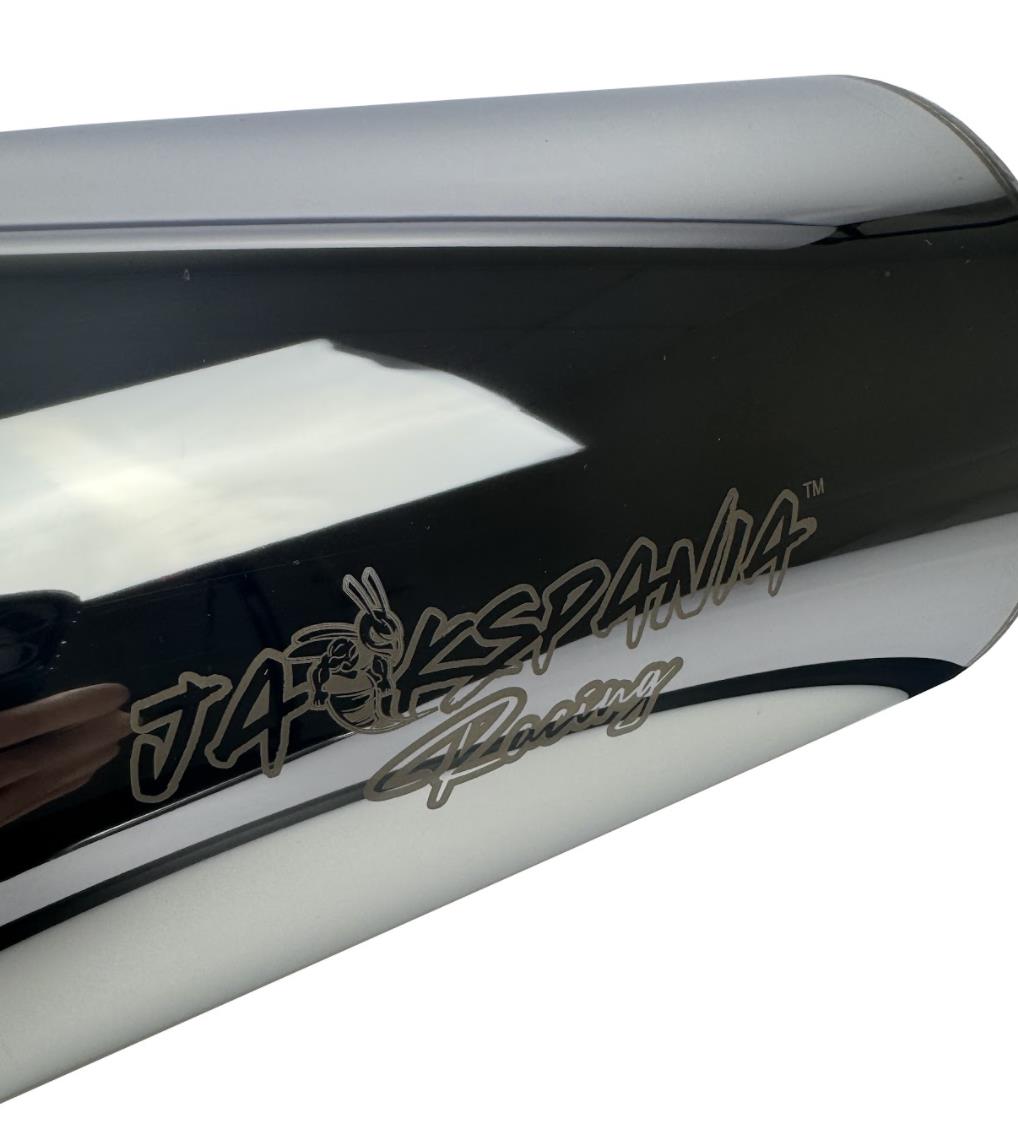 Polished stainless steel N1 Hi Power style muffler with 3-inch inlet, 4-inch outlet, and burnt tip from JackSpania Racing exhaust parts.