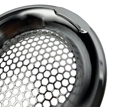 JackSpania Racing billet 4-inch turbo inlet guard with velocity stack adapter and bellmouth for engine performance.