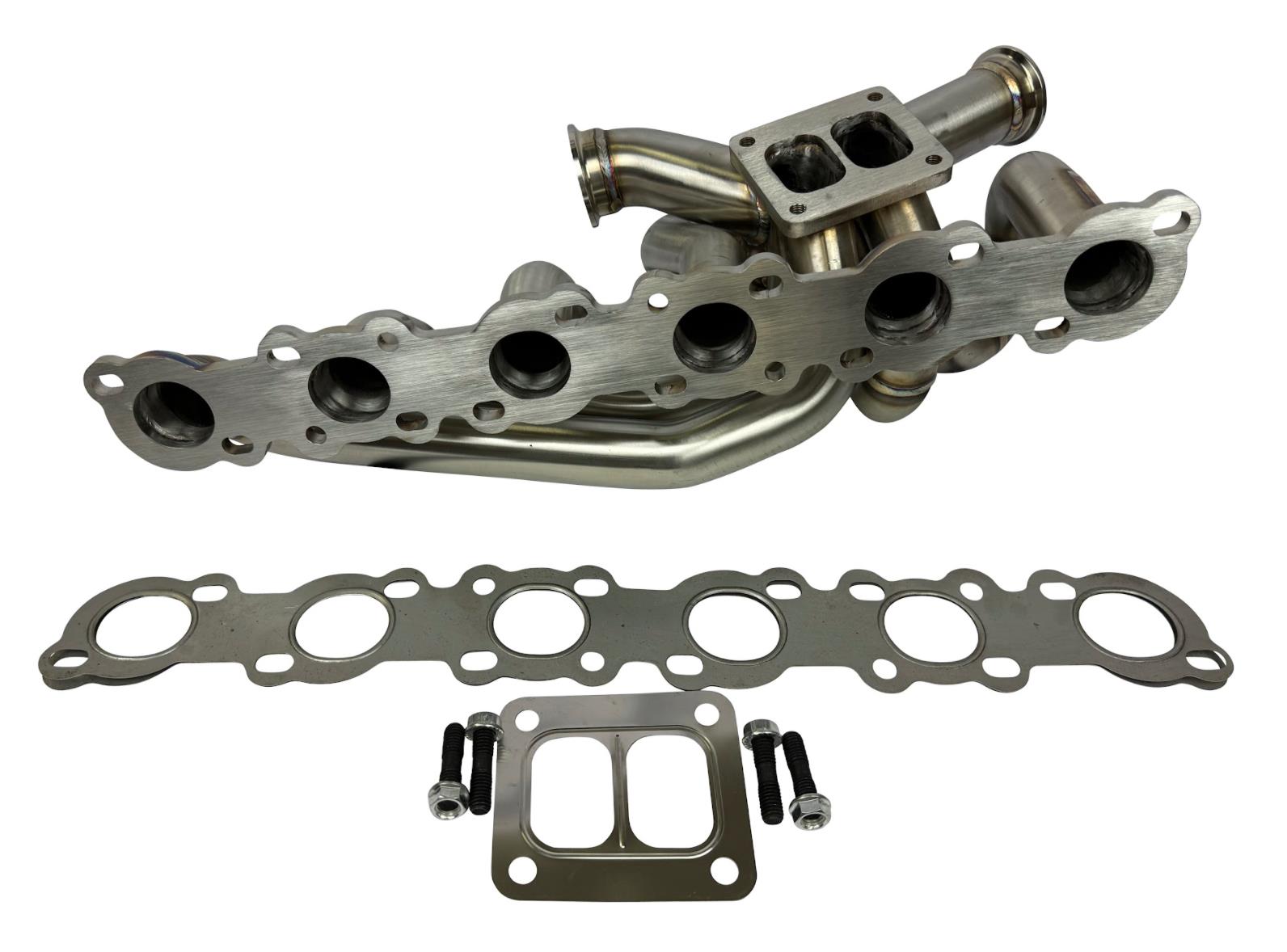 JackSpania Racing RB20 RB25 RB26 T4 top mount turbo manifold for Nissan GTR, 44mm twin scroll exhaust part, durable stainless steel.