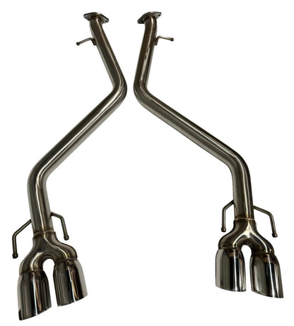 JackSpania Racing quad tip axle back delete exhaust muffler for Lexus IS and RC models, showing the chrome quad tips and exhaust pipes.