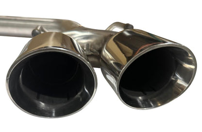 Quad tip axle back delete exhaust muffler for Lexus IS and RC models, by JackSpania Racing, showing the exhaust tips and muffler design.