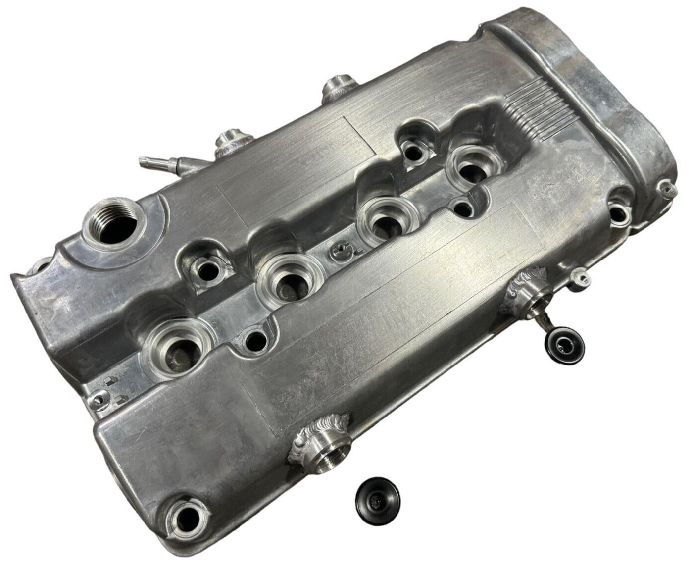 JackSpania Racing B Series vented valve cover baffle for Honda Acura B16 B18 VTEC engine, featuring AN10 fitting and durable design.