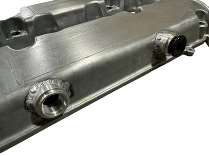 JackSpania Racing B Series vented valve cover baffle for Honda Acura B16 B18 VTEC, featuring AN10 fitting for engine parts.