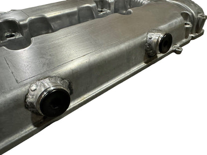 JackSpania Racing B Series vented valve cover baffle for Honda Acura B16 B18 VTEC engines with AN10 fitting.