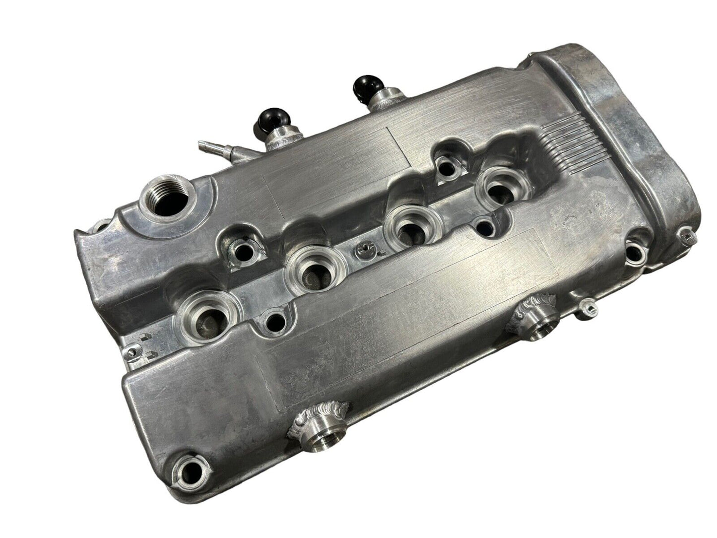 Vented valve cover baffle for Honda Acura B Series engine, B16 B18 VTEC, with AN10 fittings, by JackSpania Racing.