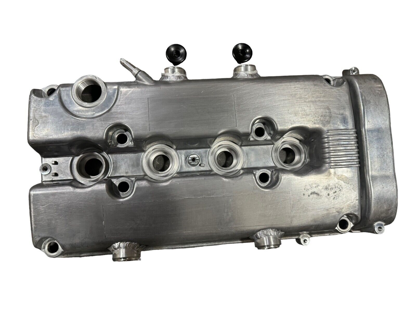 JackSpania Racing B Series vented valve cover baffle for Honda Acura B16 B18 VTEC engines with AN10 fitting.