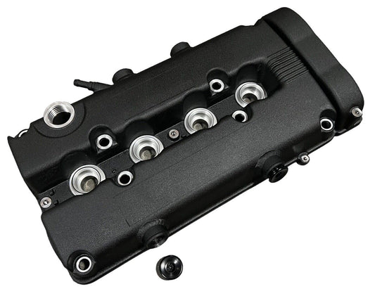 JackSpania Racing B Series vented valve cover baffle for Honda B16 B18 VTEC engines, with AN10 fitting for engine performance.