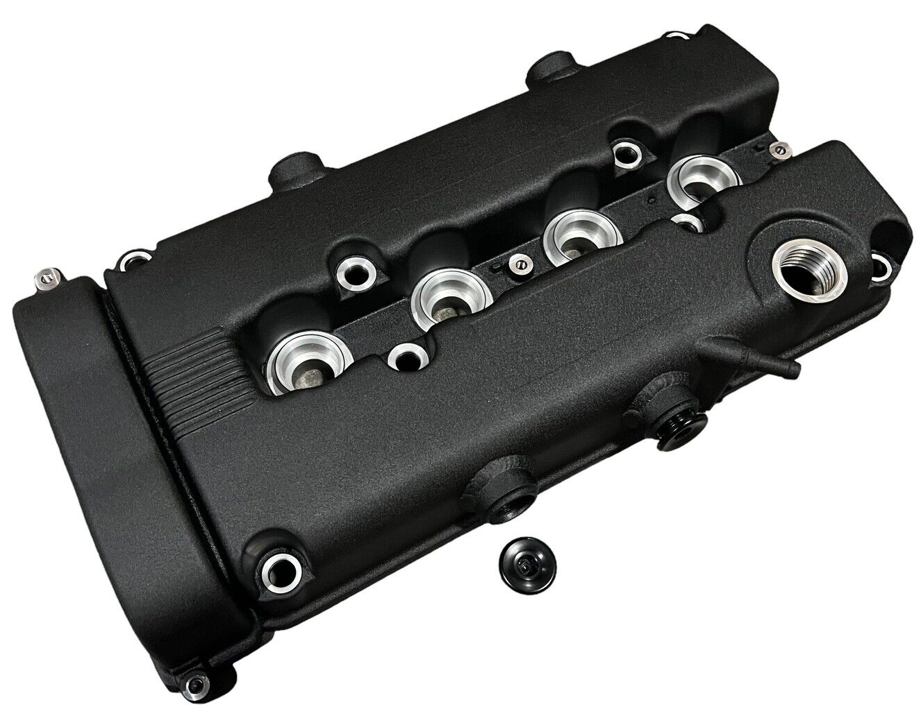 JackSpania Racing B Series vented valve cover baffle for Honda Acura B16 B18 VTEC engines, featuring AN10 fitting for engine protection.