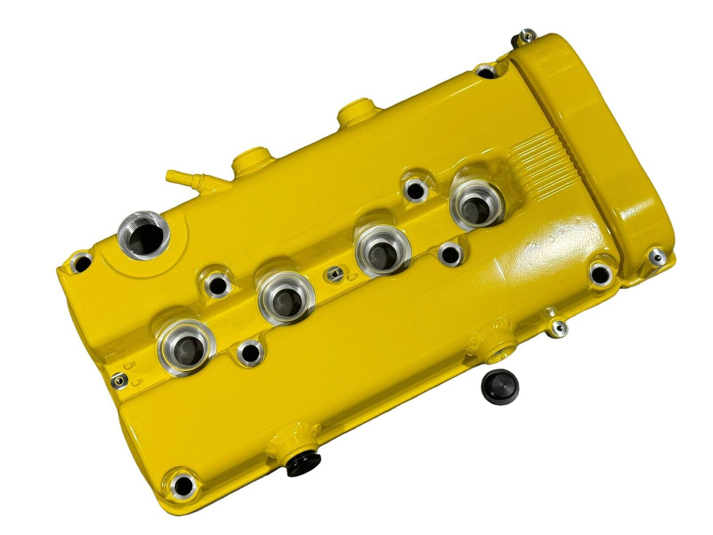 JackSpania Racing B Series vented valve cover baffle for Honda Acura B16 B18 Vtec engine, featuring AN10 fitting and DOHC design