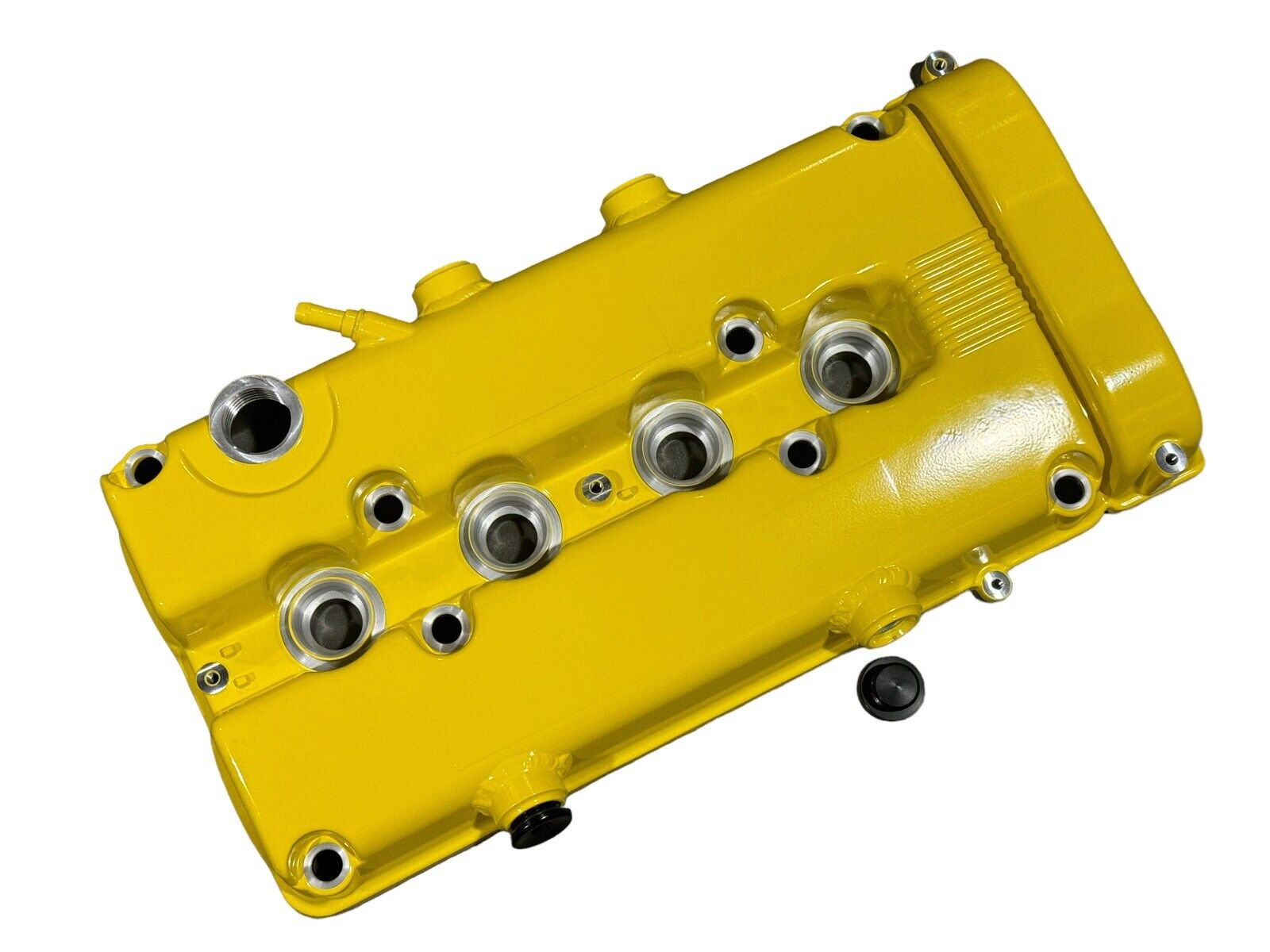 JackSpania Racing B Series vented valve cover baffle for Honda Acura B16 B18 Vtec engine, featuring AN10 fitting and DOHC design
