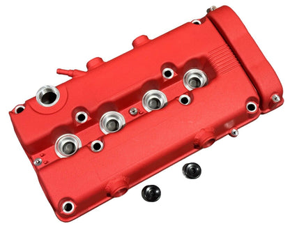 JackSpania Racing B Series vented valve cover baffle for Honda Acura B16 B18 VTEC engine, with AN10 fittings and DOHC design.