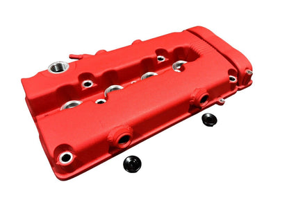 JackSpania Racing B Series vented valve cover baffle for Honda B16 B18 VTEC engines with AN10 fittings, engine parts for performance tuning.