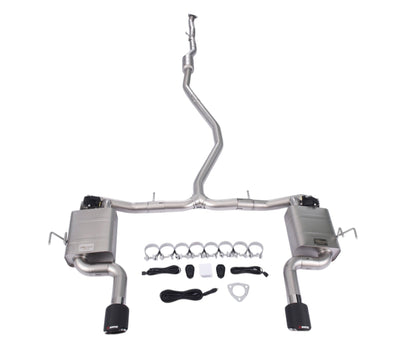 Honda Civic 1.5T sedan valved cat-back exhaust system by JackSpania Racing, showing polished metal pipes and dual exhaust tips.
