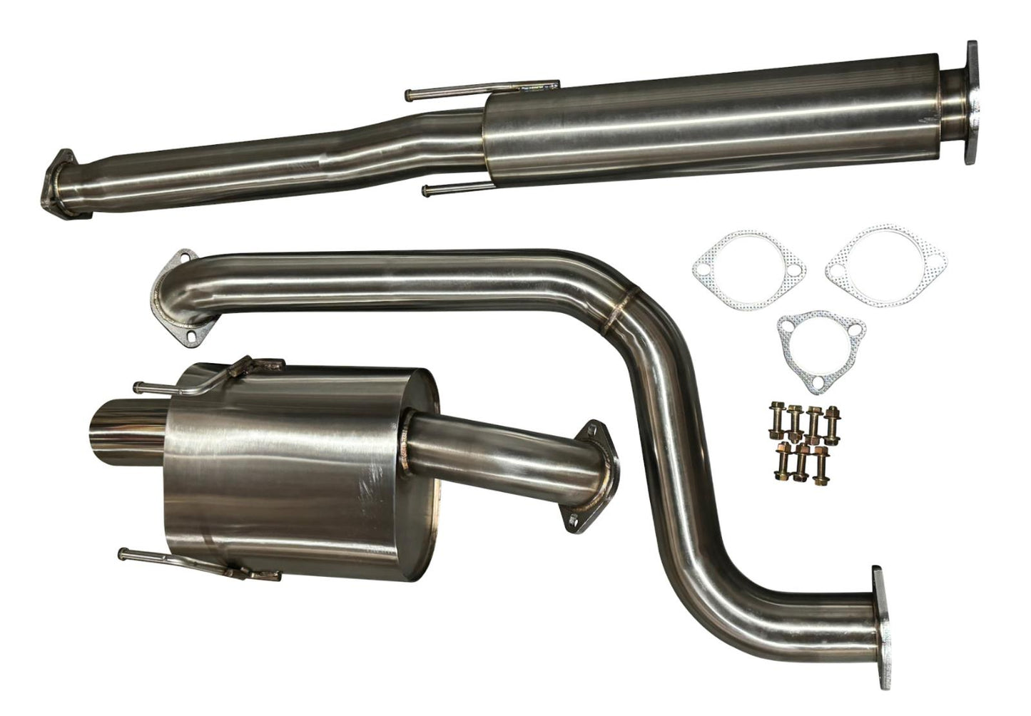 Stainless steel 2.5" 3” catback exhaust muffler for Honda Civic Hatch 92-95 EG, by JackSpania Racing, with 76mm pipe.