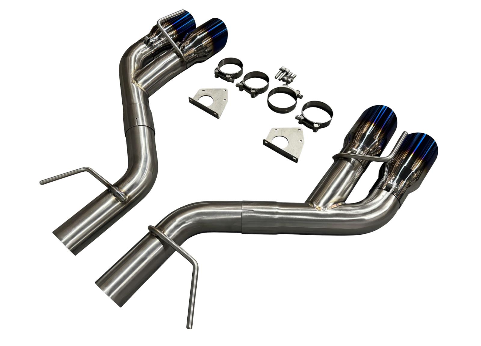 Stainless steel axle back delete muffler for Chevy Camaro SS ZL1 V8 2016-2023, showing exhaust pipe and removal components.
