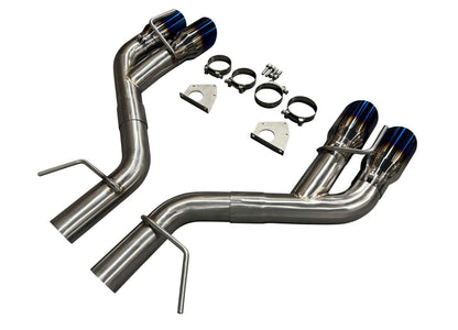 Stainless steel axle back delete muffler for Chevy Camaro SS ZL1 V8 2016-2023, showing exhaust pipe and removal components.