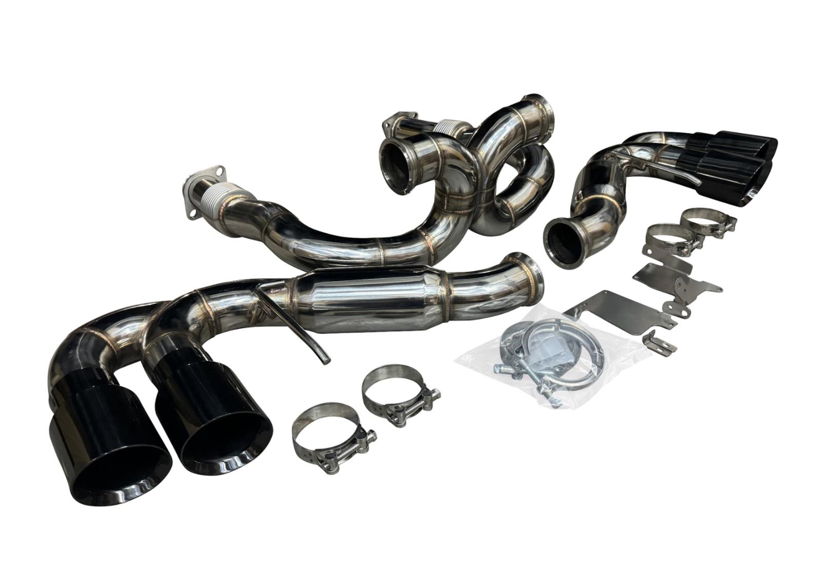 JackSpania Racing exhaust pipe for Chevrolet Corvette C8 2020+ 6.2L V8, 3-inch catback muffler pipe, visible in the image.