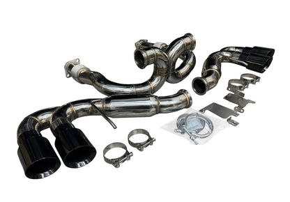 JackSpania Racing exhaust pipe for Chevrolet Corvette C8 2020+ 6.2L V8, 3-inch catback muffler pipe, visible in the image.