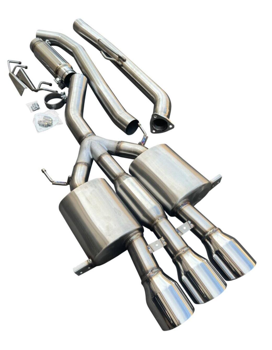 3-inch stainless steel catback exhaust muffler for Honda Civic FK8 Type R 2017+ by JackSpania Racing, showing the polished metal finish