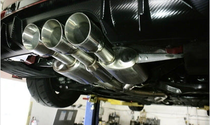 Stainless steel catback exhaust muffler for Honda Civic FK8 Type R 2017+ by JackSpania Racing, showing polished exhaust tip and piping