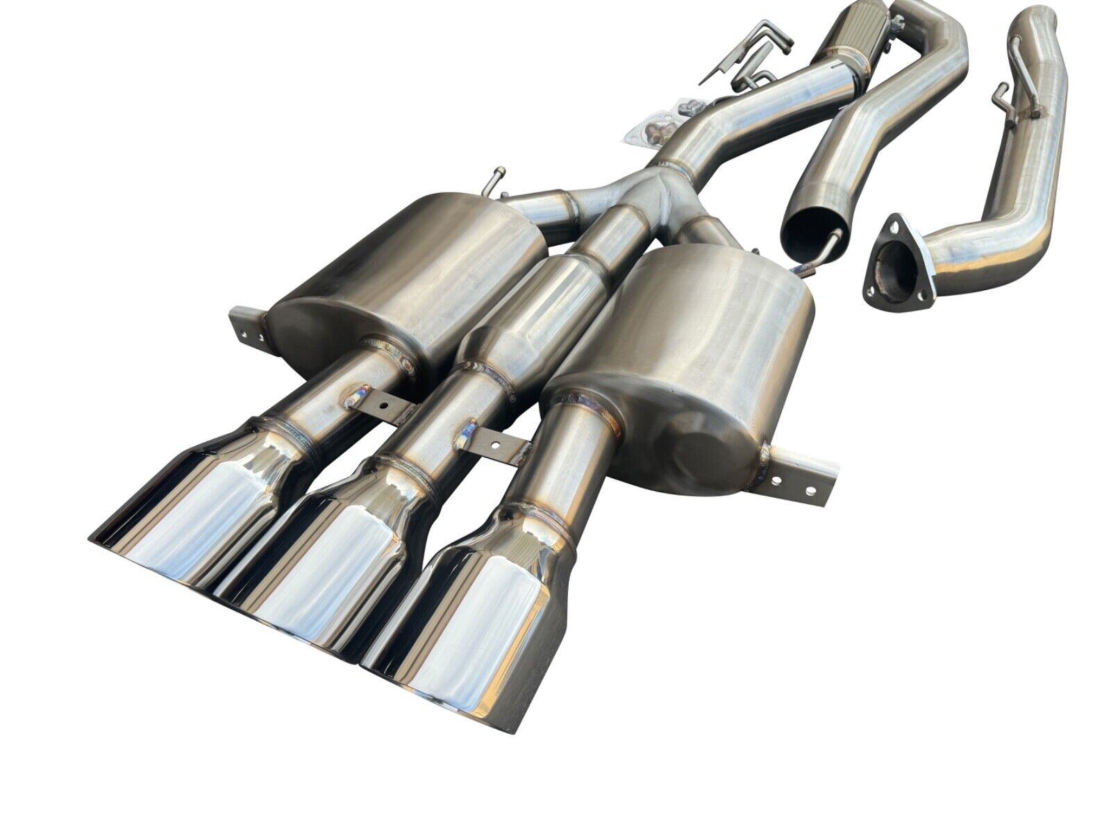 3-inch stainless steel catback exhaust muffler for Honda Civic FK8 Type R by JackSpania Racing, showing polished metal and exhaust pipe details.