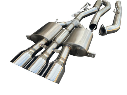 3-inch stainless steel catback exhaust muffler for Honda Civic FK8 Type R by JackSpania Racing, showing polished metal and exhaust pipe details.