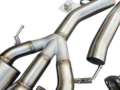 3-inch stainless steel catback exhaust muffler for Honda Civic FK8 Type R 2017+ by JackSpania Racing, showing polished metal finish.